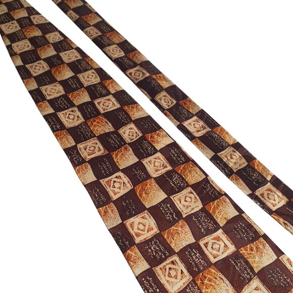 Enrico Capucci Geometric Necktie Brown Beige Checkered Design 100% Polyester Mad - Picture 2 of 5